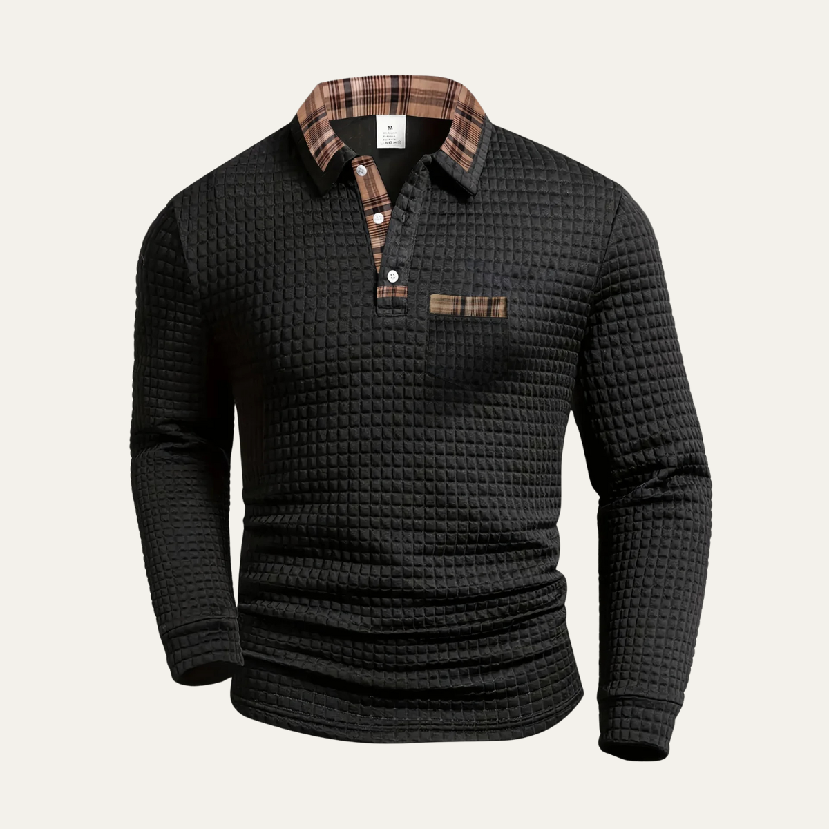 Classic Men's Waffle Polo Sweater with Checked Collar - Nocini