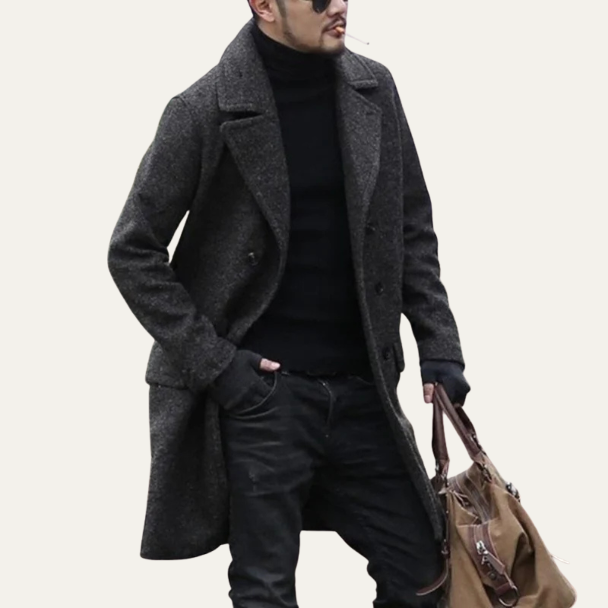 Classic Men's Wool Pea Long Warm Overcoat
