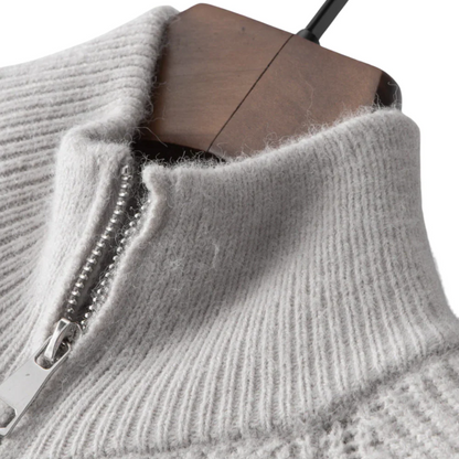 Warm Merino Wool Crew Neck Zip Sweater for Men