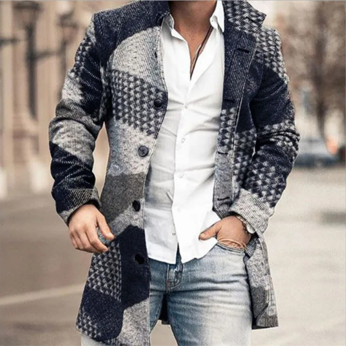 Warm Mens Wool Coat with Pockets