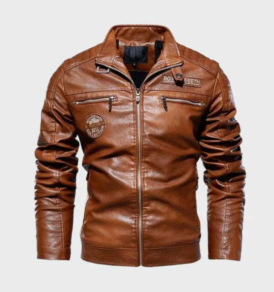 Classic Men's Leather Jacket Modern Biker Style - Olytrend