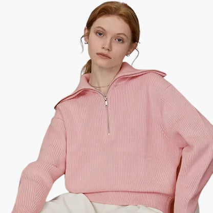 Women's Zip Up Ribbed Knit Sweater