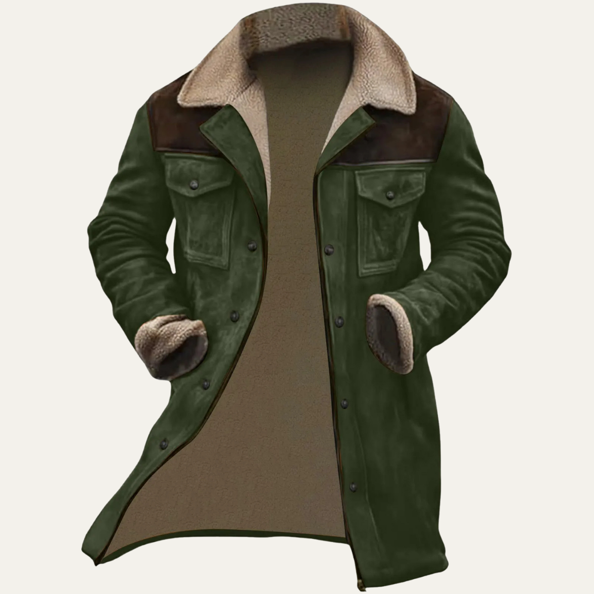 Warm Suede Fleece Lined Mens Winter Coat with Pockets