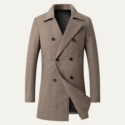 Classic Men's Wool Herringbone Tweed Coat - Nocini