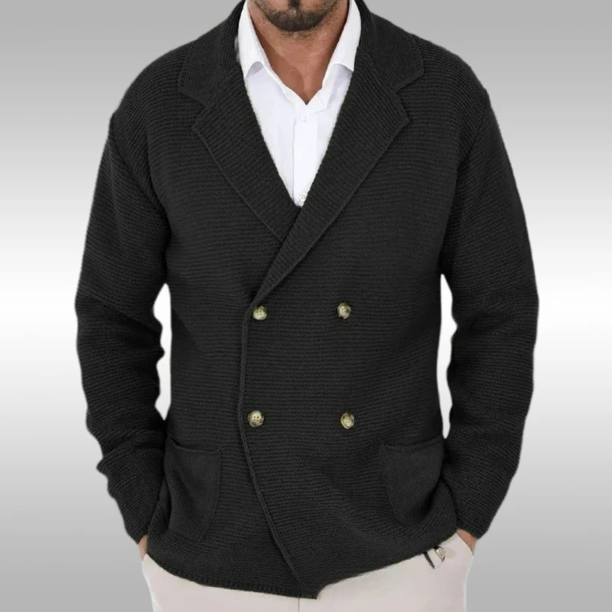 Classic Men's Double Breasted Knit Sweater