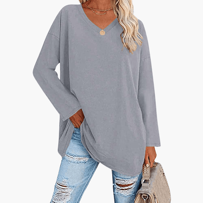 Relaxed Fit V-Neck Long Sleeve Women's Shirt