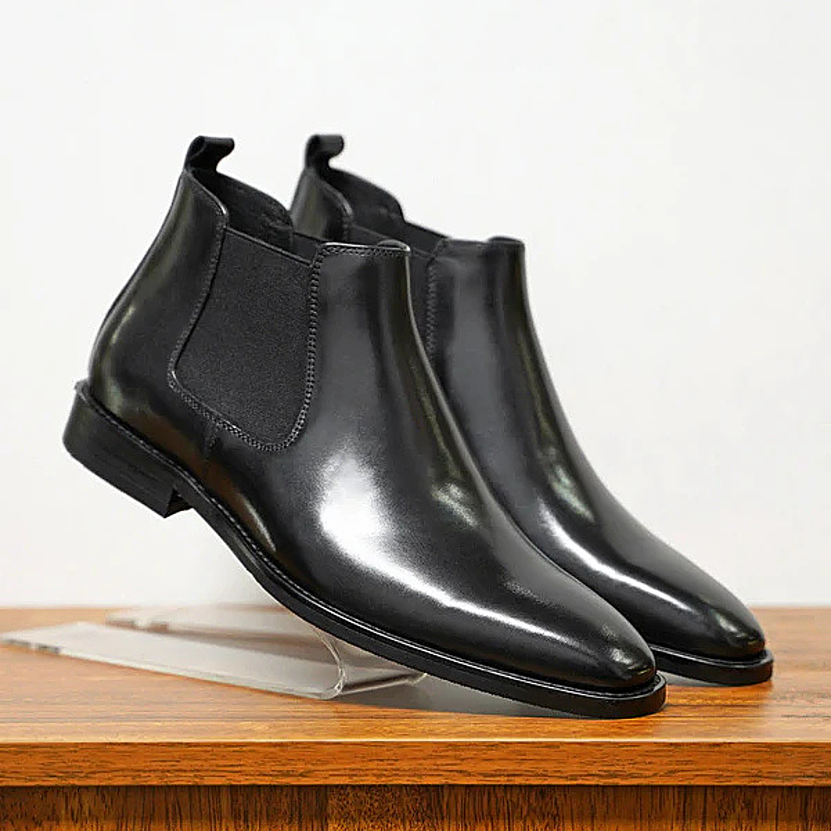 Elegant Low Heel Leather Ankle Boots