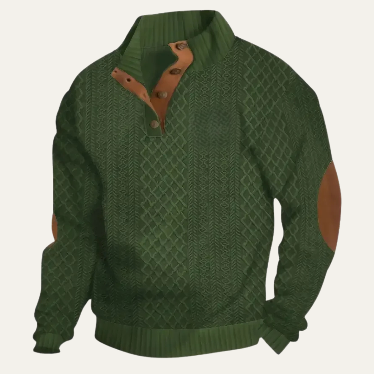 Warm Mens Plaid Fleece Sweater with Leather Elbow Patches