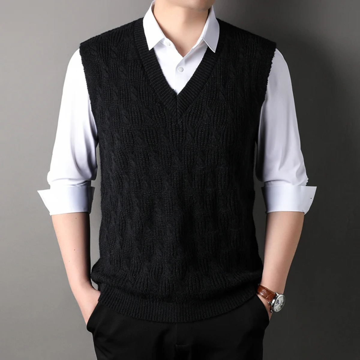 Cozy Men's Thick Cable Knit V Neck Sweater Vest