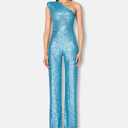 Glittering Off Shoulder Wide Leg Party Jumpsuit