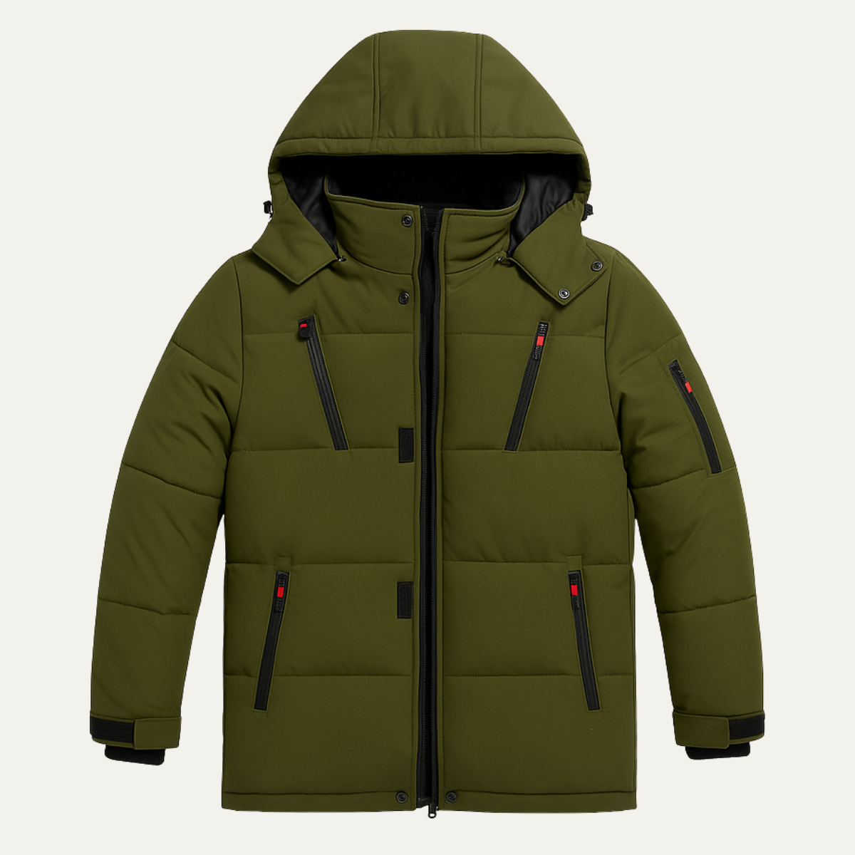 Warm Men's Hooded Puffer Parka with Zip Pockets - Nocini