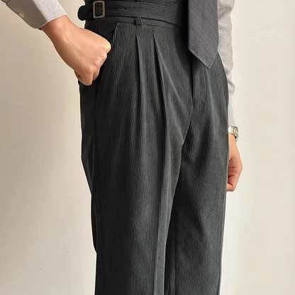 Rugged Men's High Waist Corduroy Trousers with Adjusters - Nocini