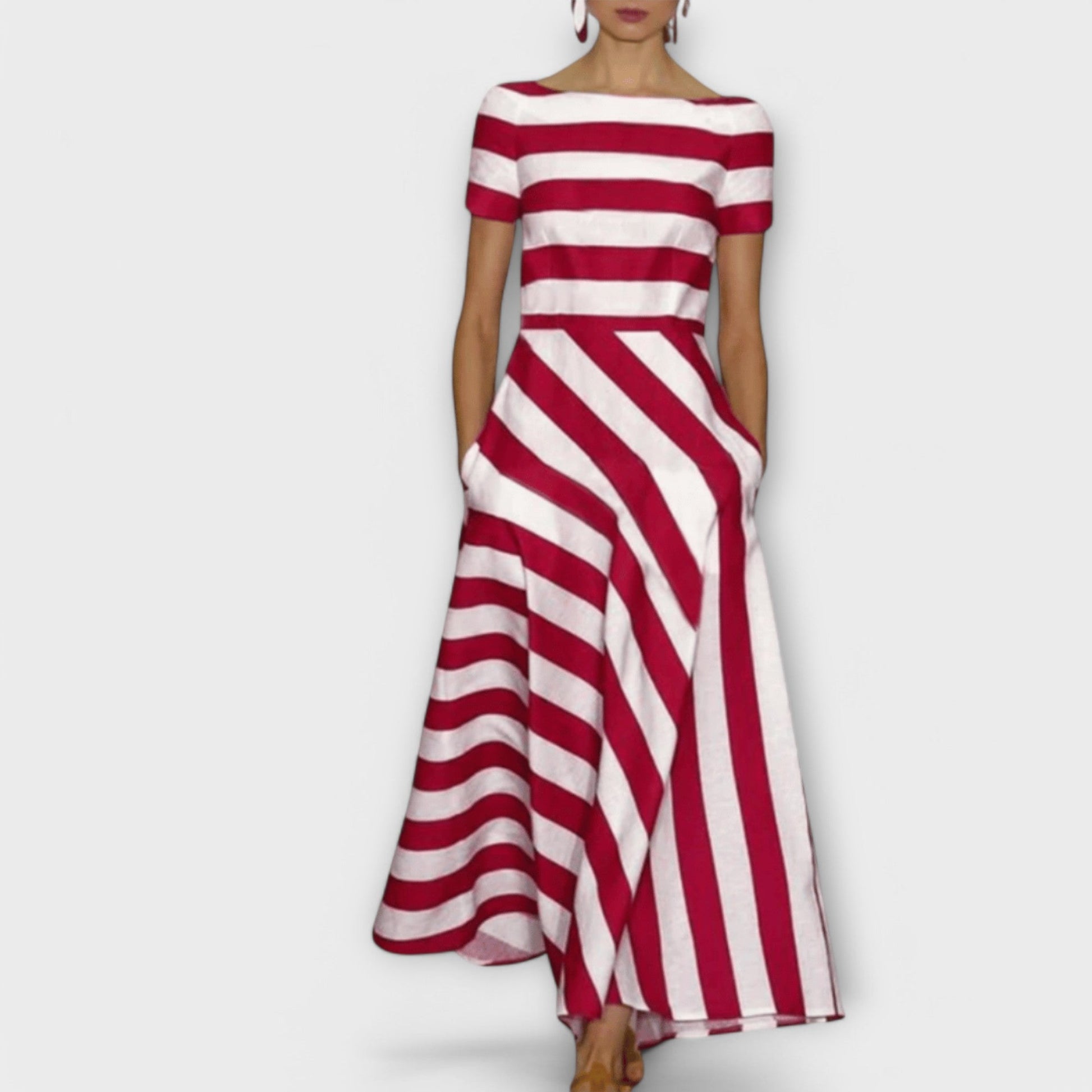 Elegant Black and White Long Evening Dress - Nocini