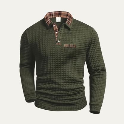 Classic Men's Waffle Polo Sweater with Checked Collar