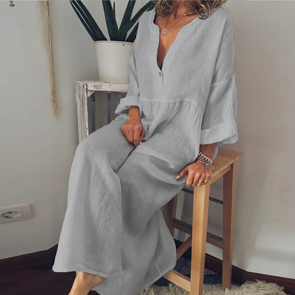 Loose Fit Women's Maxi Dress in Soft Cotton Style - Nocini