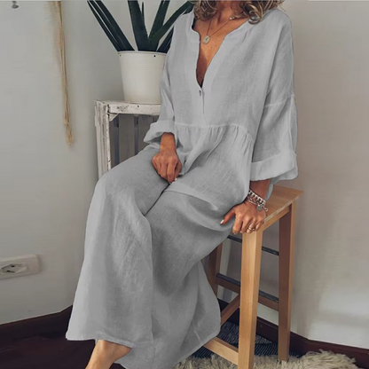 Loose Fit Women's Maxi Dress in Soft Cotton Style - Nocini