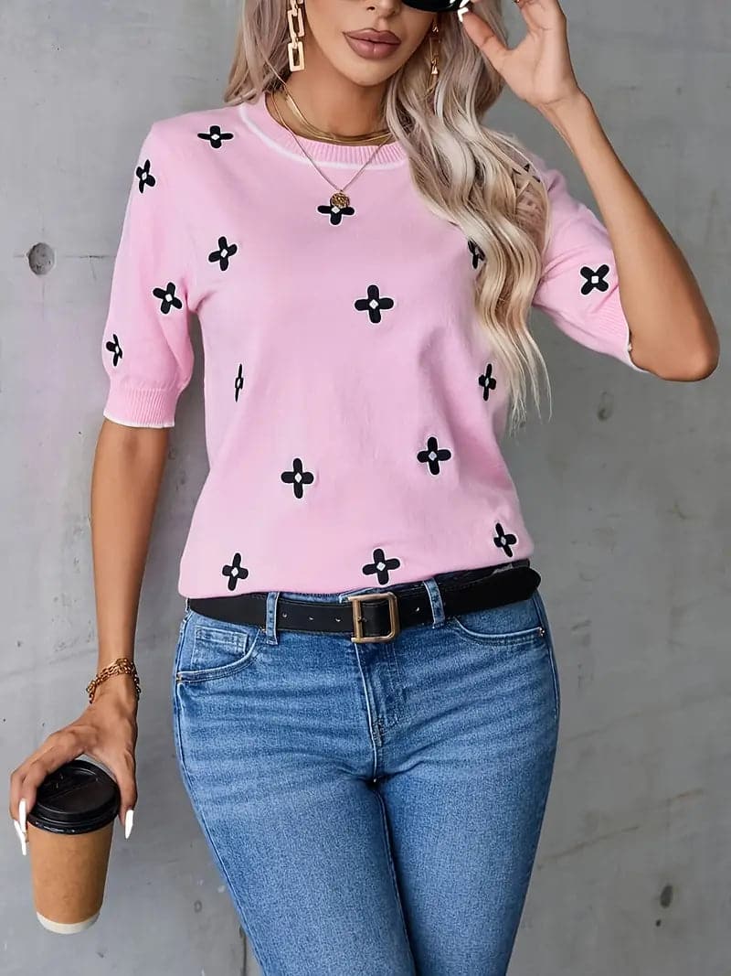 Casual Females Short Sleeve Floral Sweater