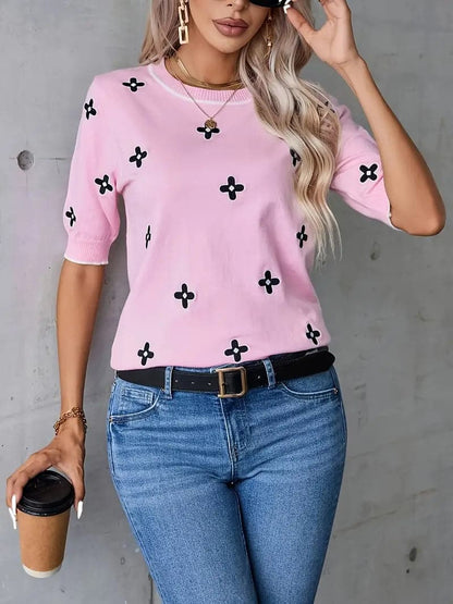Casual Females Short Sleeve Floral Sweater