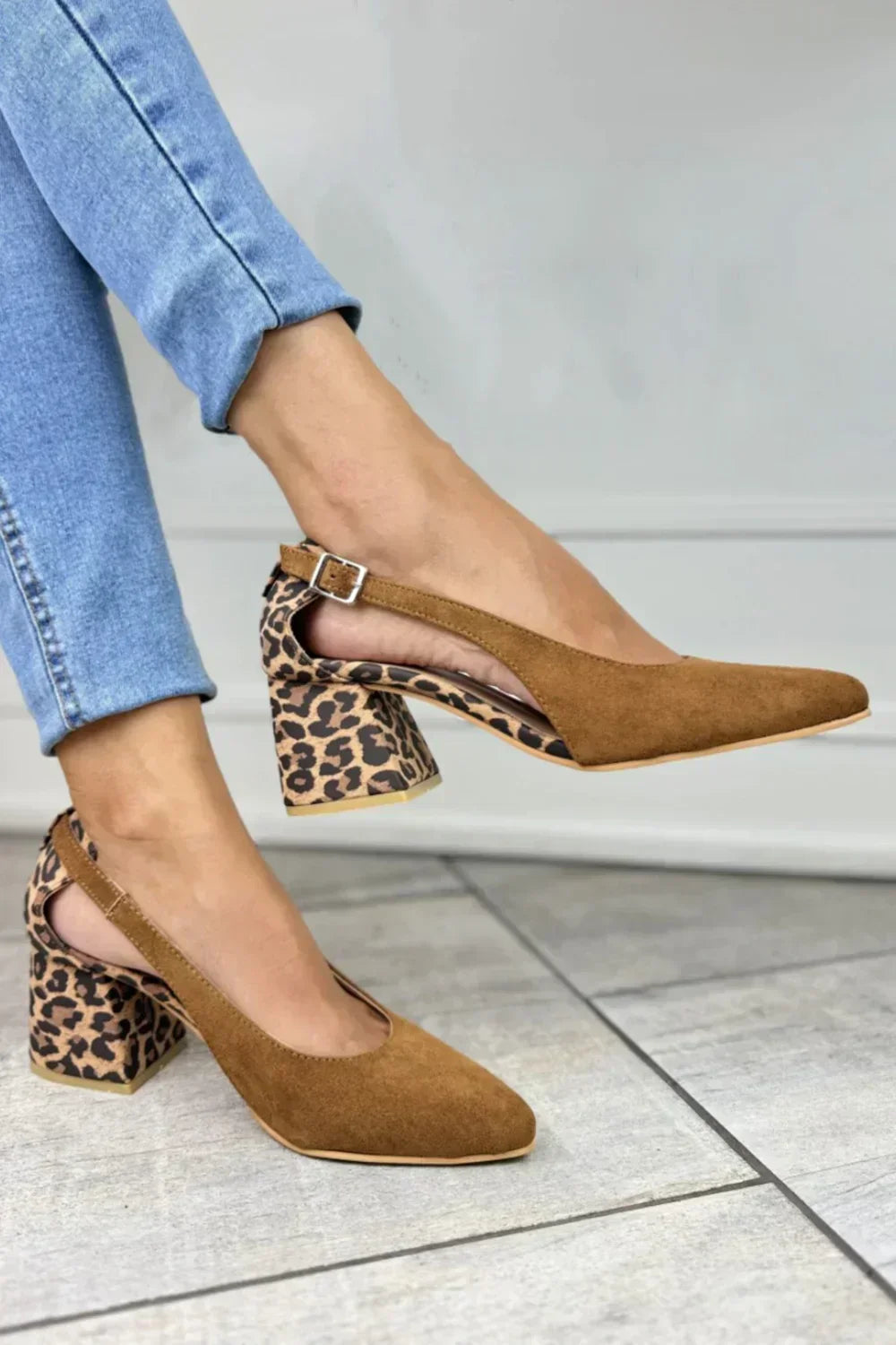 Ladies High Heel Slingback Leopard Shoes - Nocini