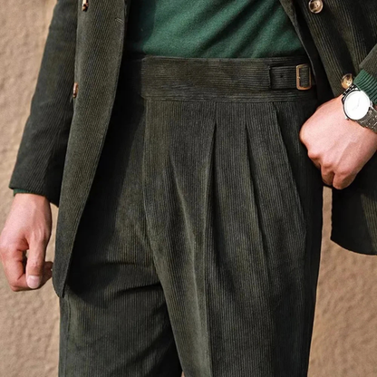 Rugged Men's High Waist Corduroy Trousers with Adjusters