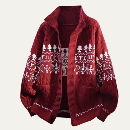 Warm Mens Nordic Knit Button Jacket