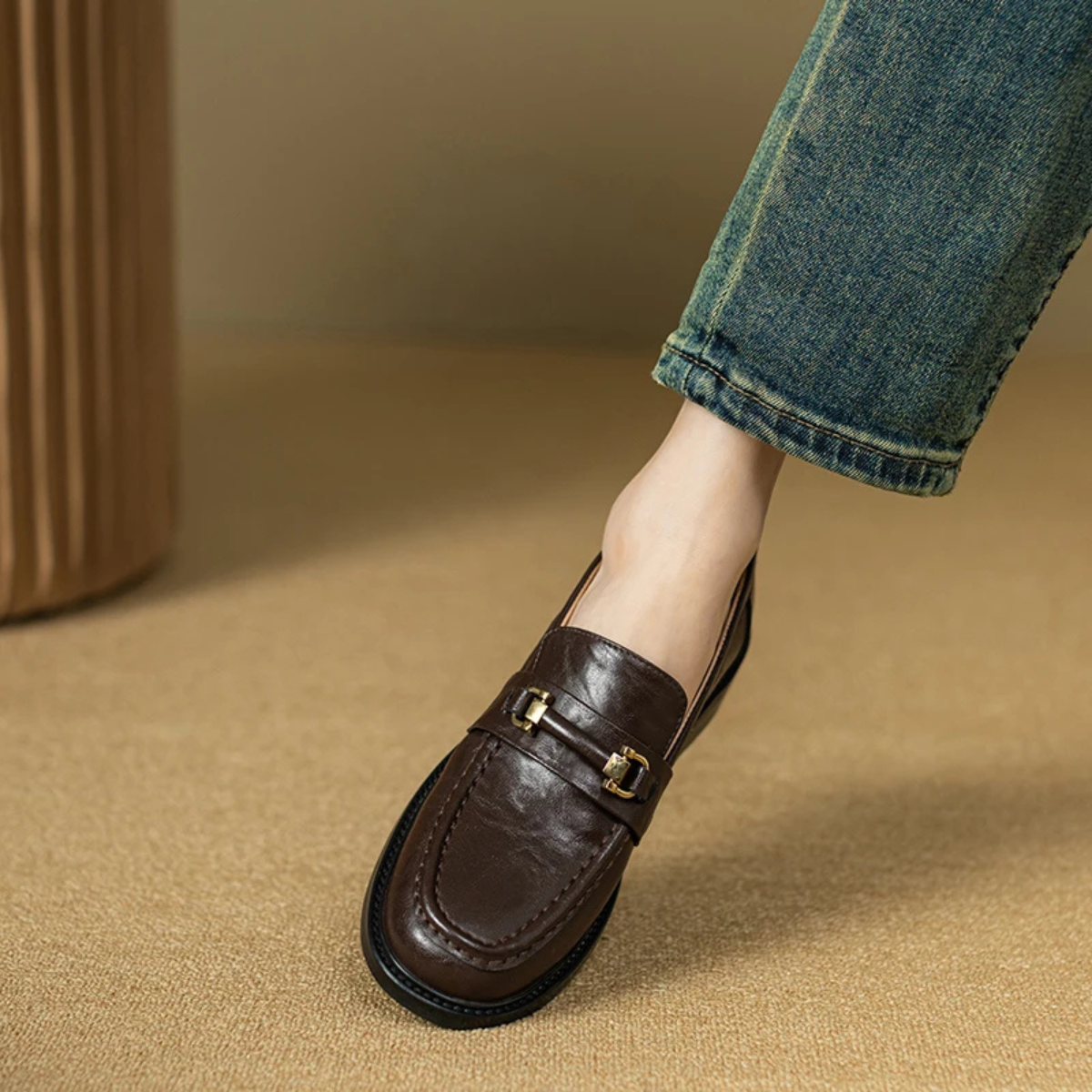 Men's Genuine Leather Slip On Loafers with Silver Buckle