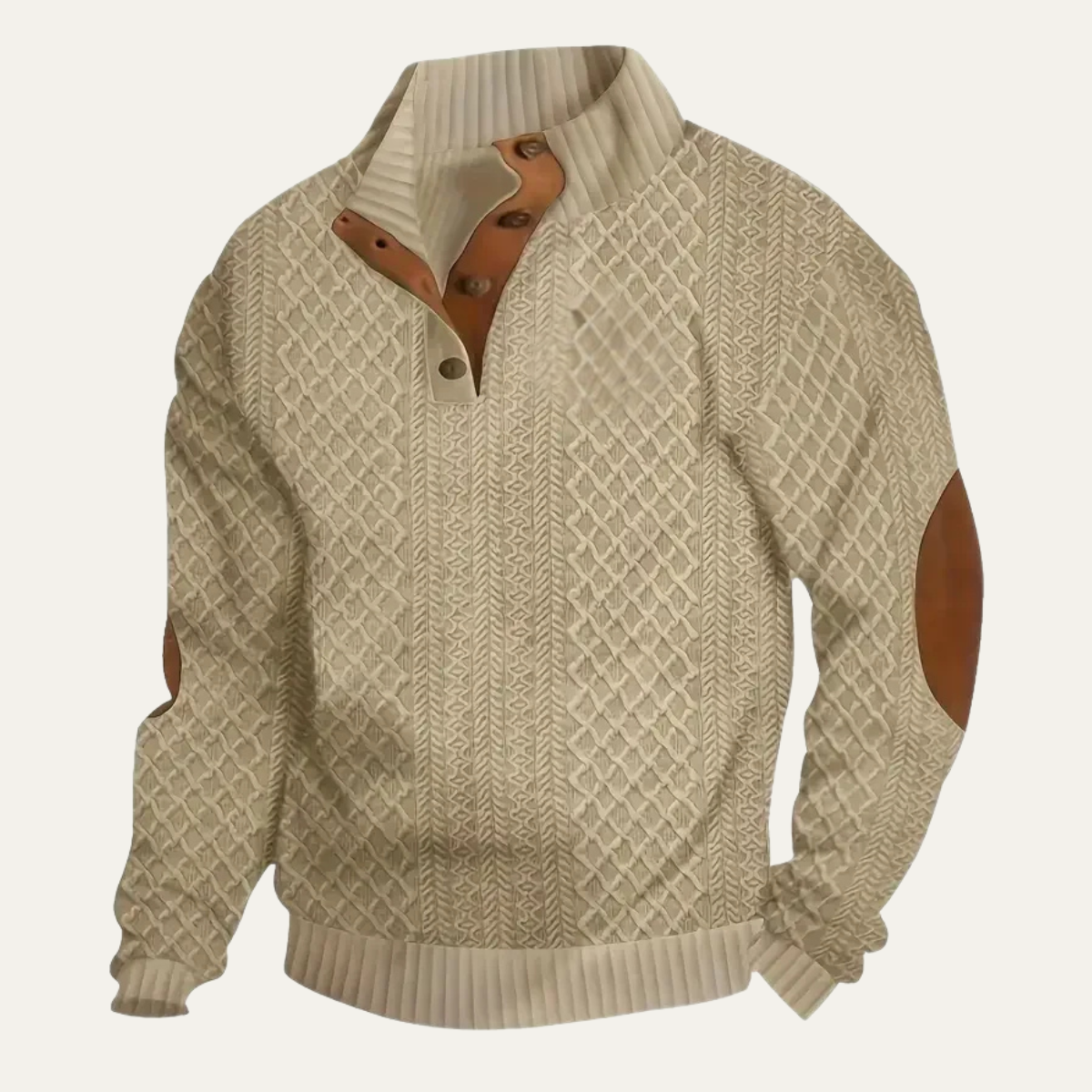 Warm Mens Plaid Fleece Sweater with Leather Elbow Patches