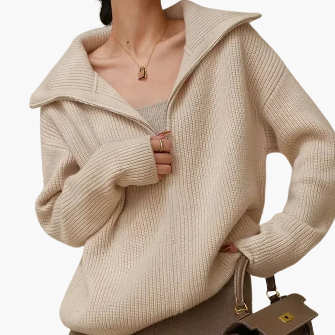 Women's Zip Up Ribbed Knit Sweater