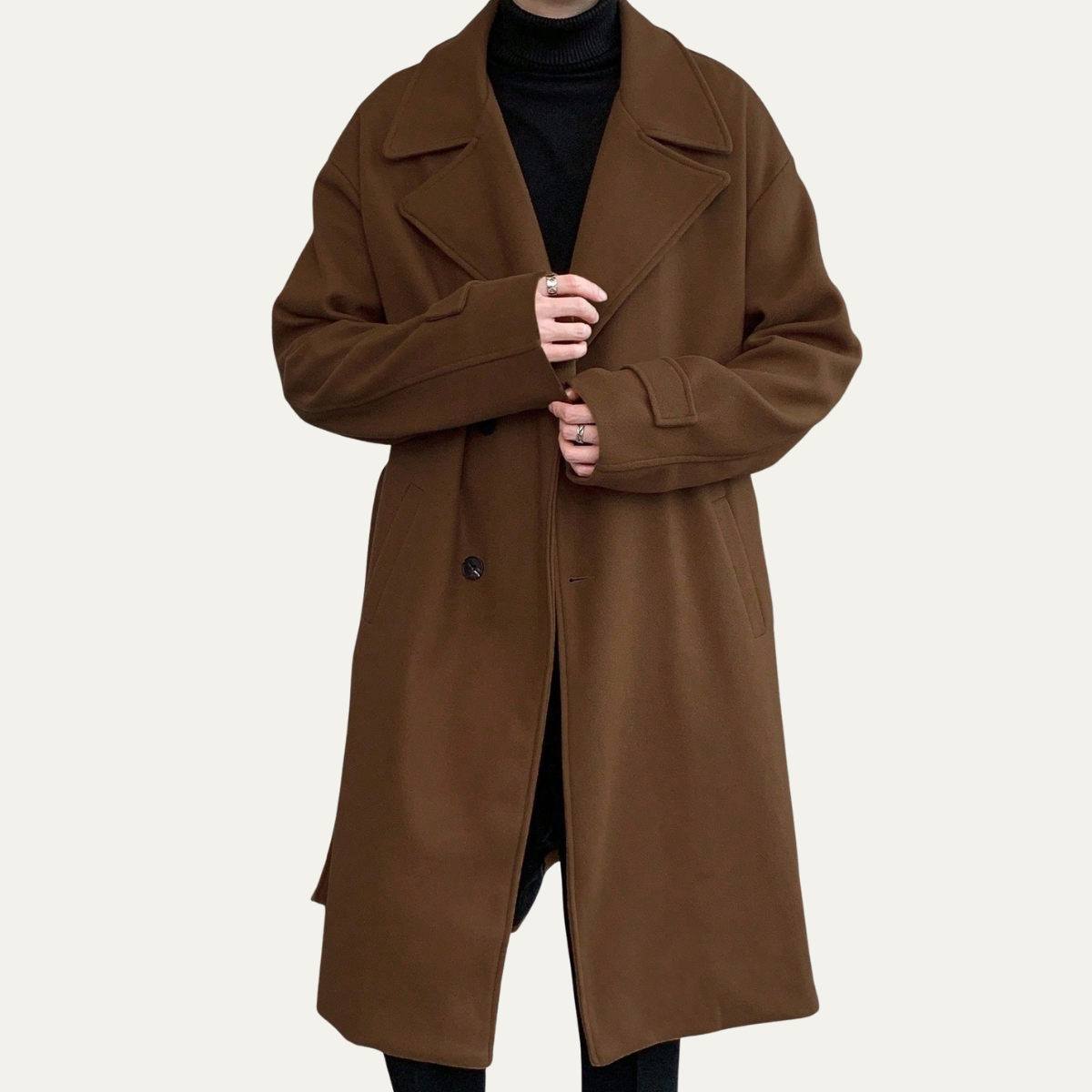 Classic Men's Camel Overcoat with Adjustable Belt