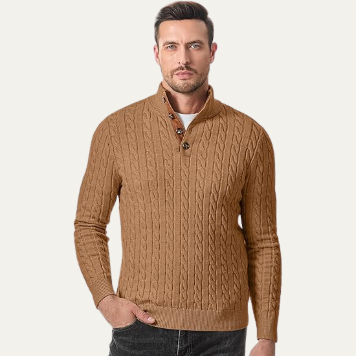 Classic Men's Crew Neck Cable Sweater