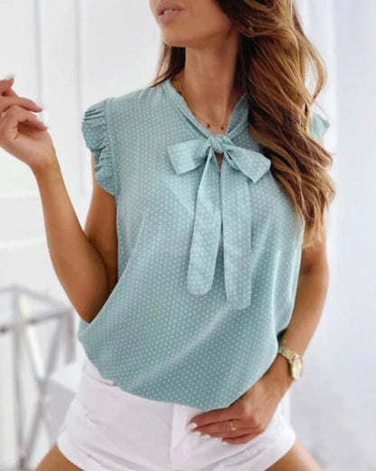 Chic Ruffle Top with Bow Neckline - Olytrend