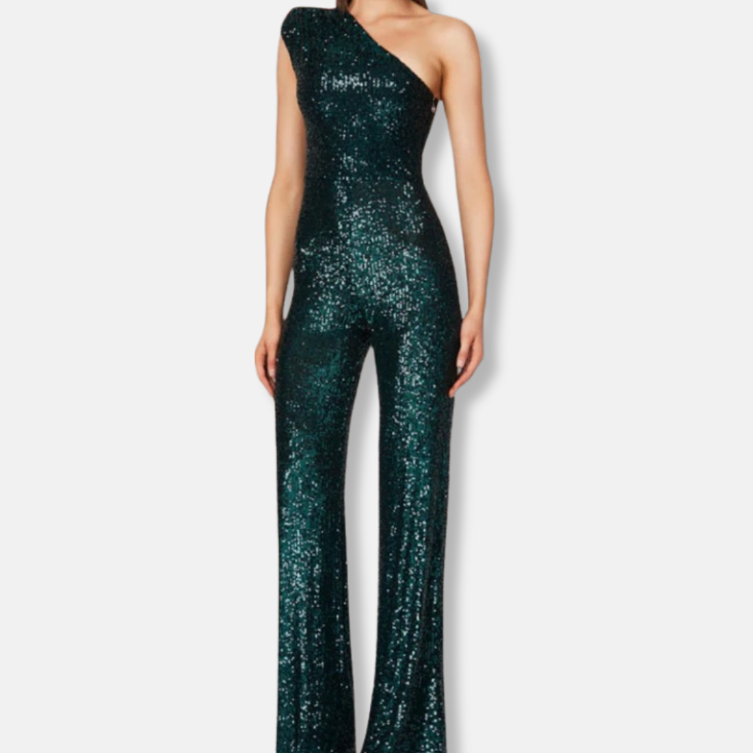 Glittering Off Shoulder Wide Leg Party Jumpsuit