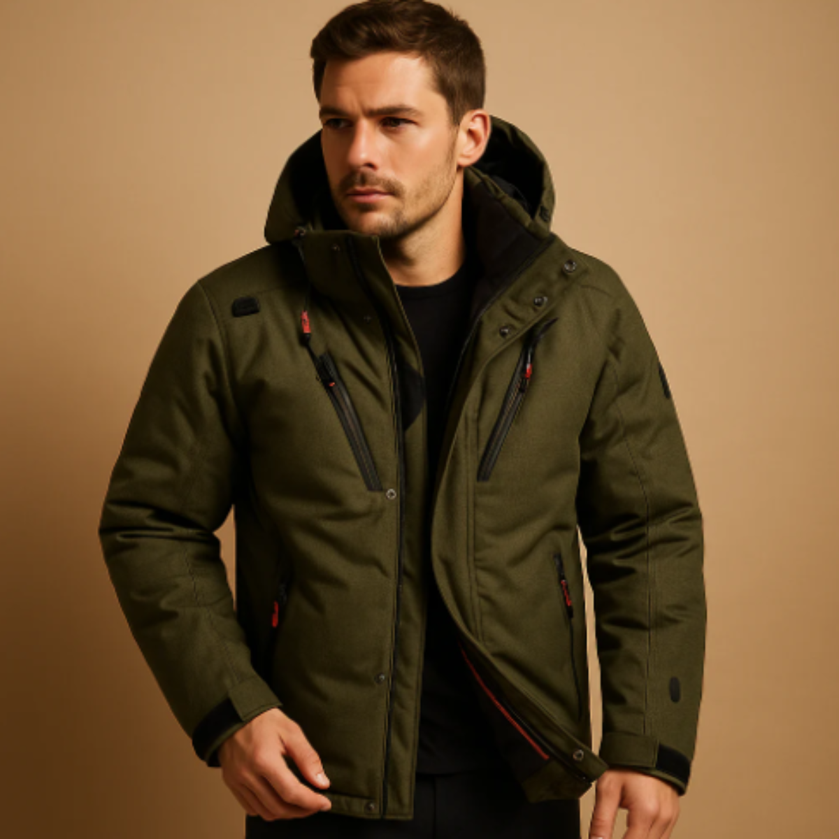 Insulated Men's Puffer Parka Coat with Removable Hood
