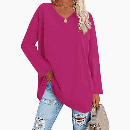 Relaxed Fit V-Neck Long Sleeve Women's Shirt