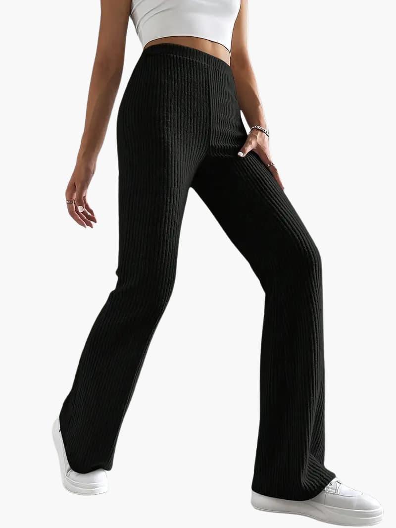 Soft High Waisted Knit Trousers for Women – Relaxed Fit Pants