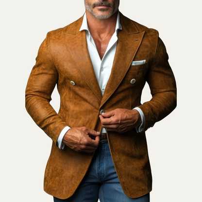 Brown Men's Suede Double Breasted Smart Blazer