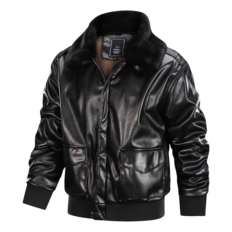 Classic Men's Zip Leather Jacket with Fur Trim