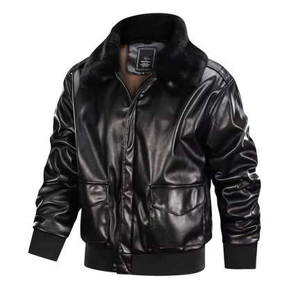 Classic Men's Zip Leather Jacket with Fur Trim
