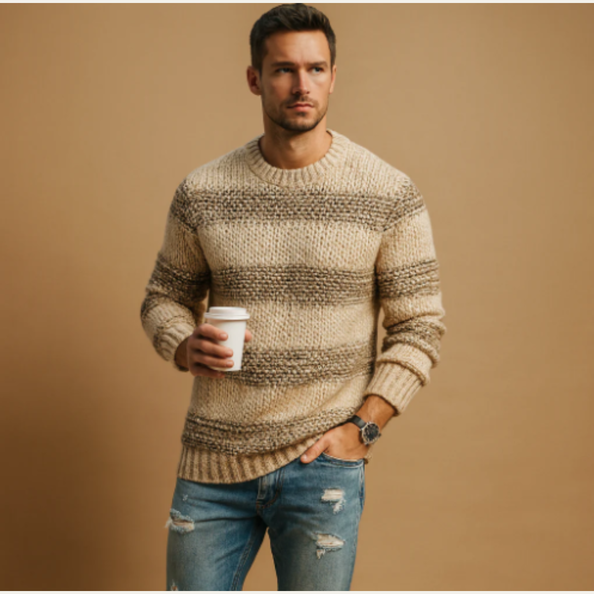 Warm Fair Isle Crew Neck Winter Sweater