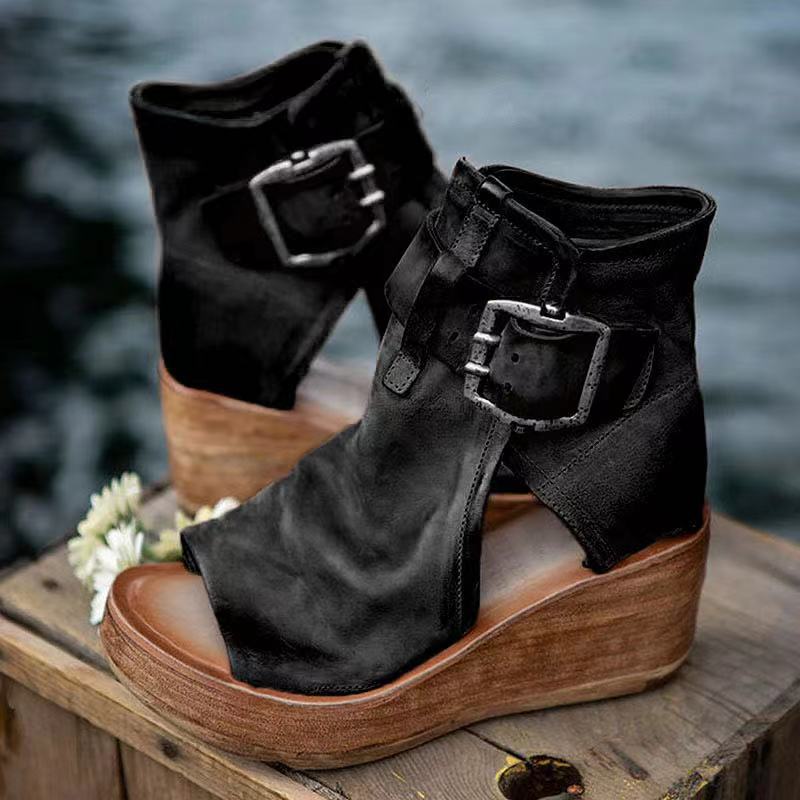Summer Wedge Sandals with Buckle Strap