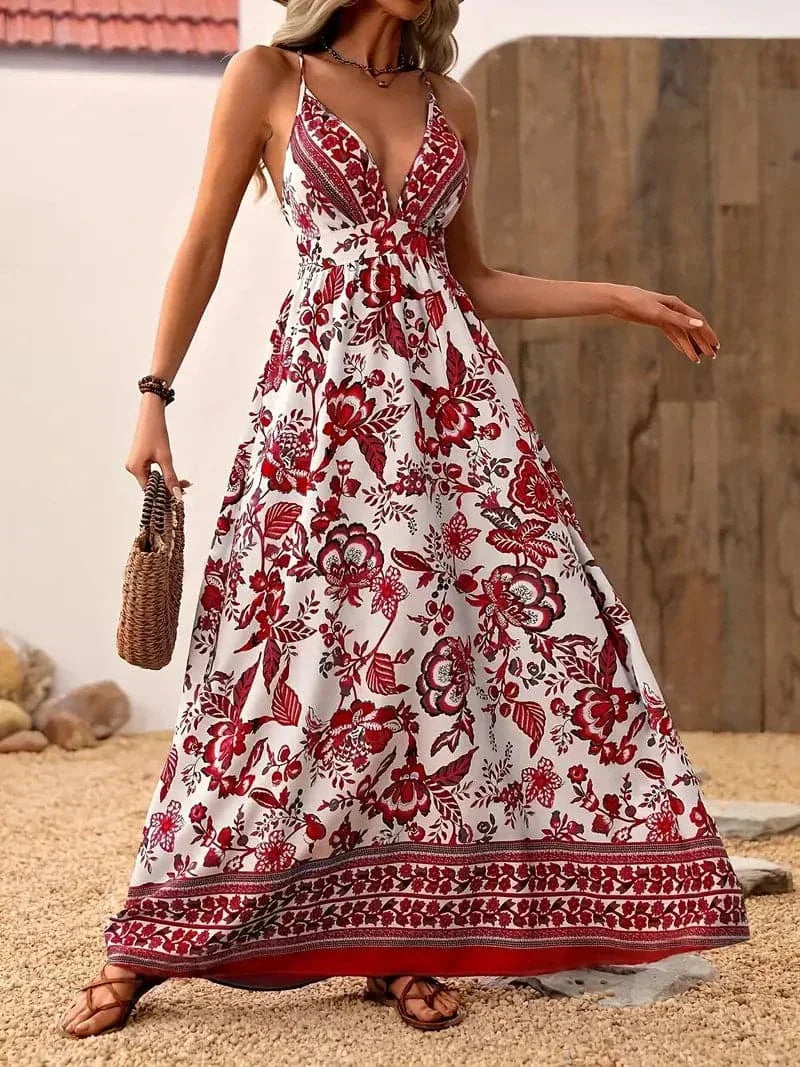 Flowy V-Neck Floral Maxi Dress for Women