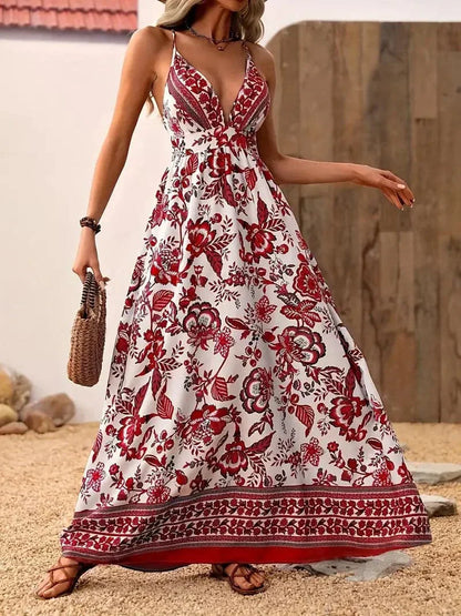 Flowy V-Neck Floral Maxi Dress for Women