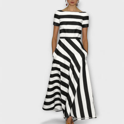 Elegant Black and White Long Evening Dress