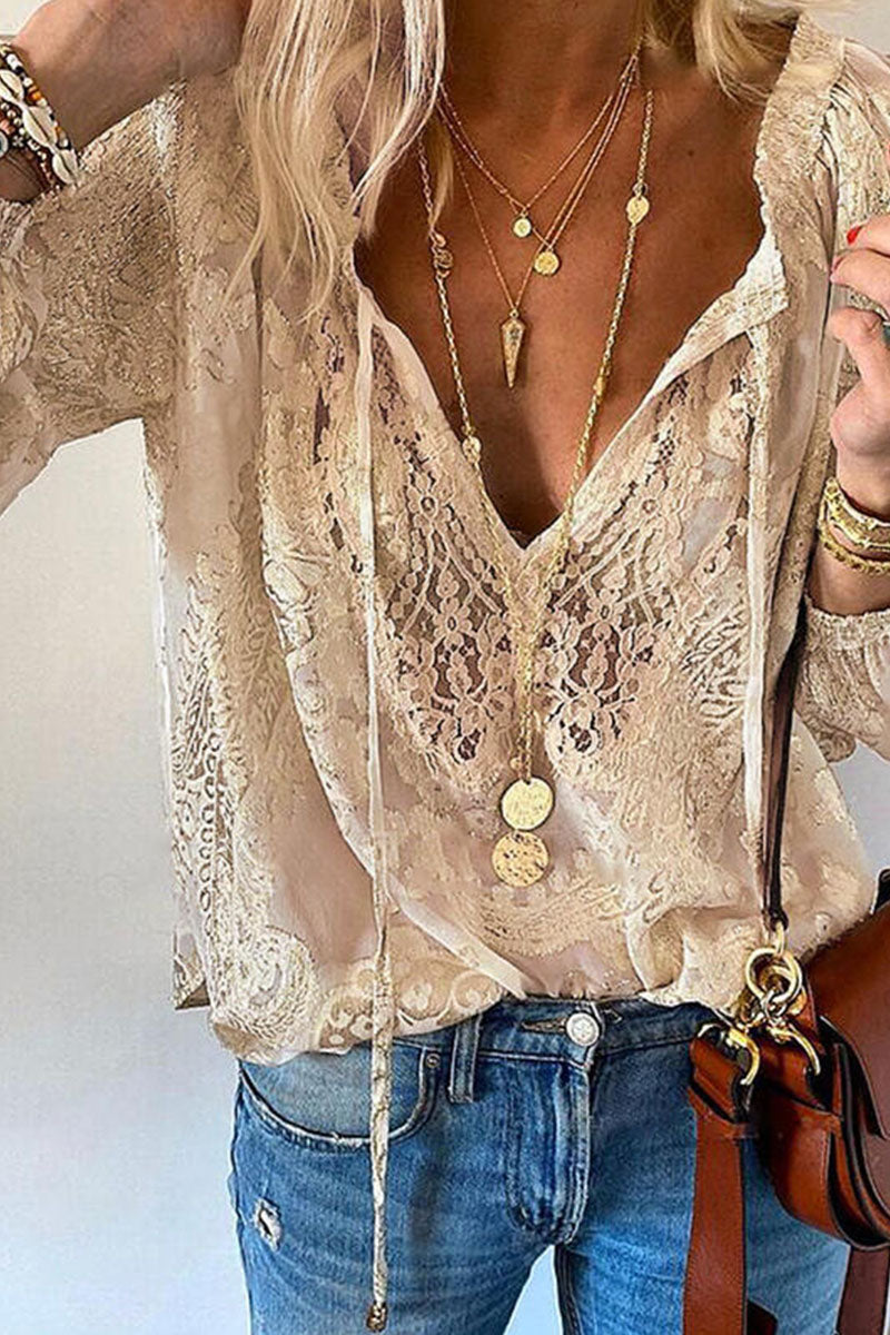 Women's Blouse - Charming V-Neck Long Sleeve Top - Nocini