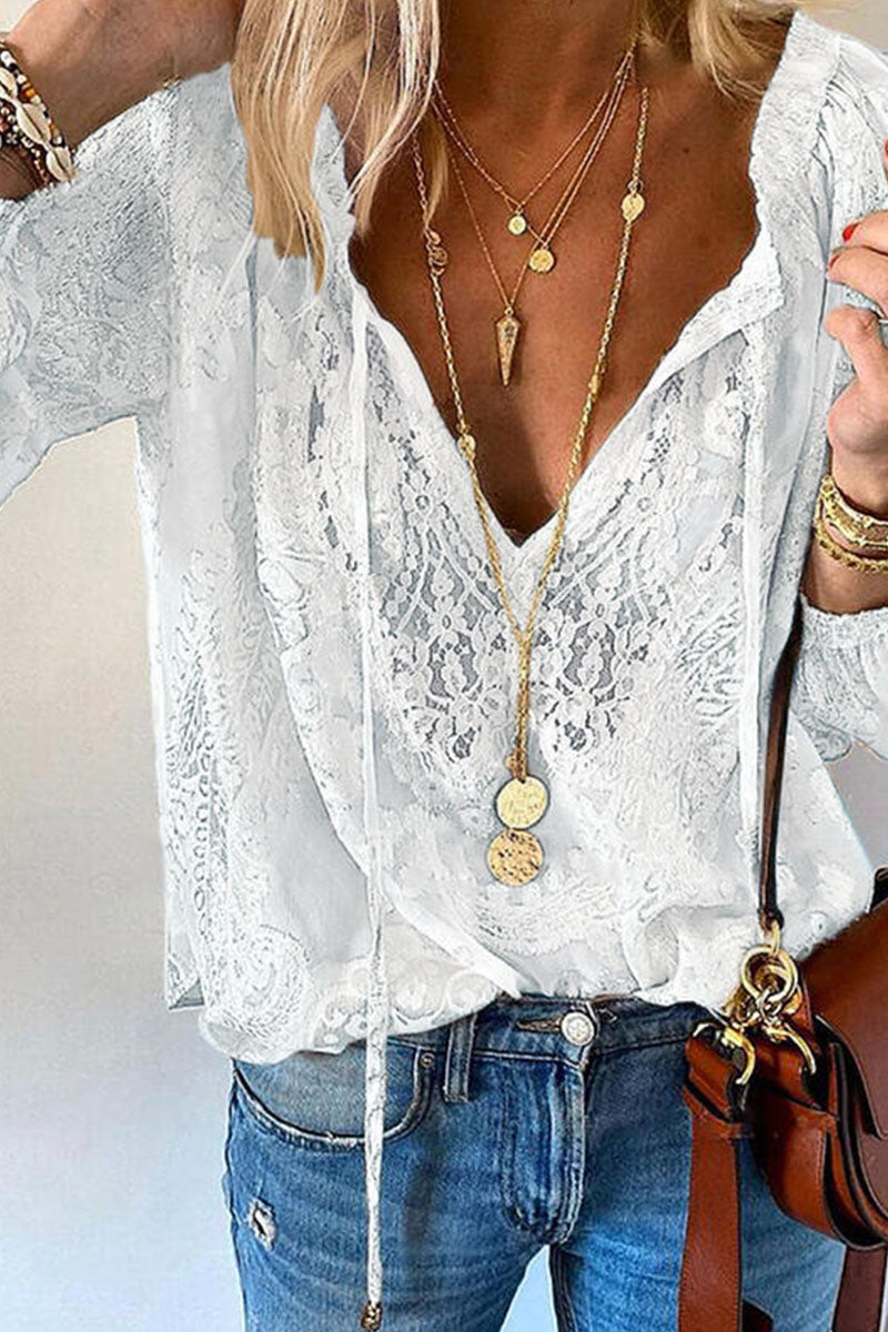 Women's Blouse - Charming V-Neck Long Sleeve Top