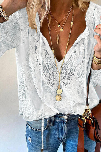 Women's Blouse - Charming V-Neck Long Sleeve Top