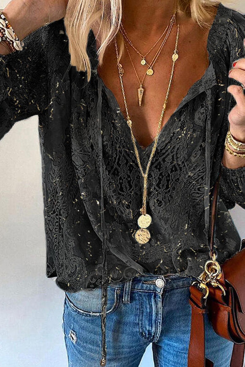 Women's Blouse - Charming V-Neck Long Sleeve Top