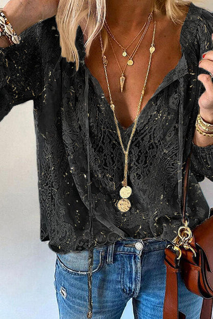 Women's Blouse - Charming V-Neck Long Sleeve Top