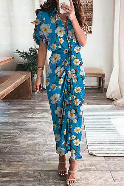 Casual Maxi Dress with Short Sleeves and Floral Print