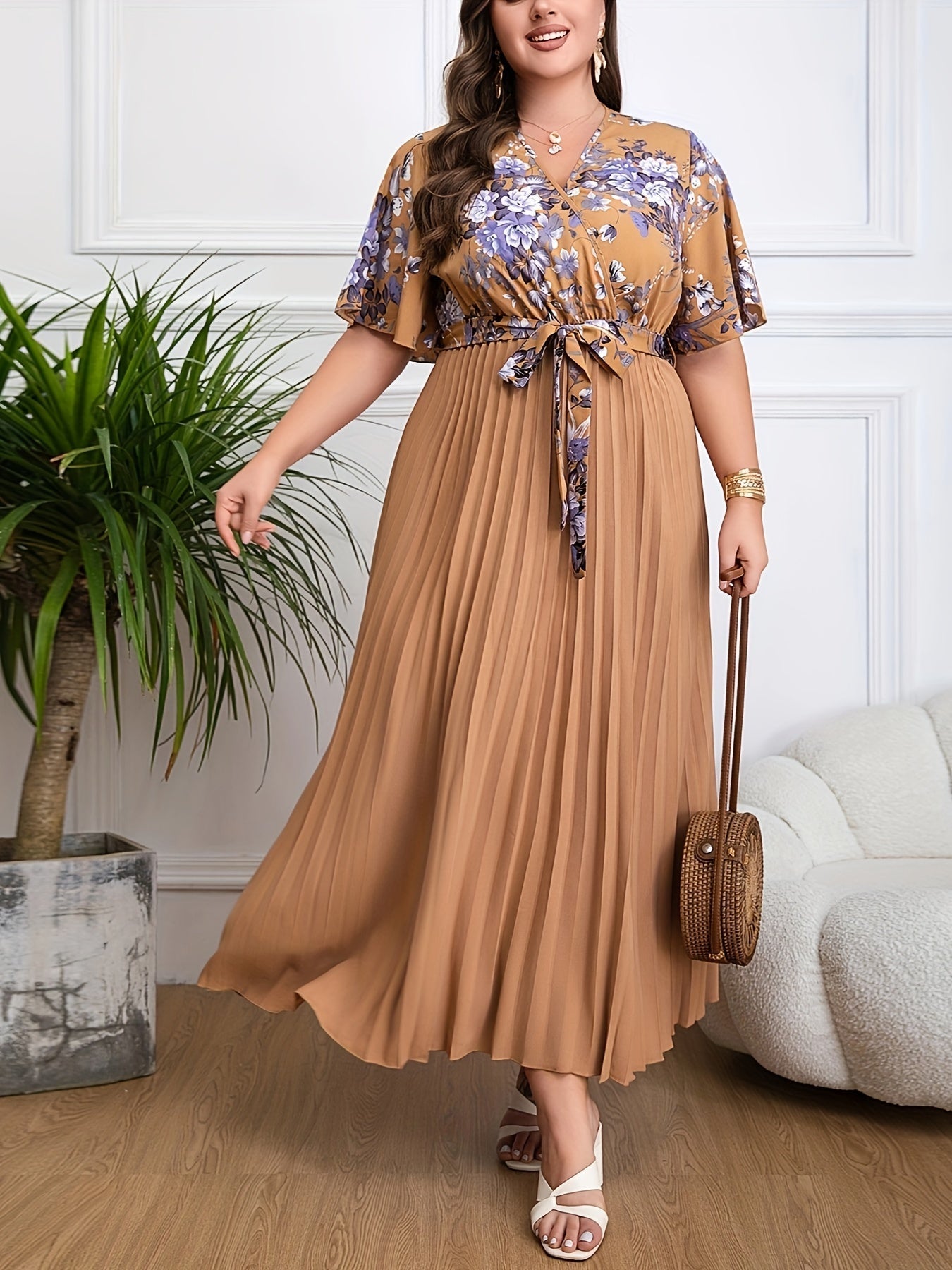 Flowy V-Neck Maxi Dress with Belted Waist
